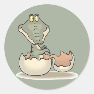 Sticker Rond Cute Baby Alligator Cartoon Hatching from Eggshell
