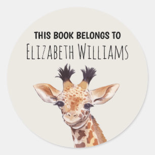 Sticker Rond Cute Baby Giraffe Nom personnalisé École