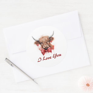 Sticker Rond Cute Baby Highland Cow Valentine's Personnalisé