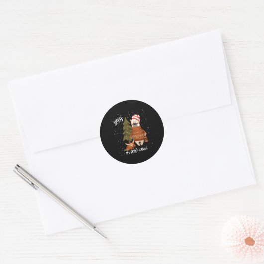 Sticker Rond Cute Baby Its Cold Outside Bear And Fox T Shirt (Enveloppe)