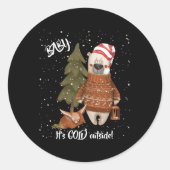 Sticker Rond Cute Baby Its Cold Outside Bear And Fox T Shirt (Devant)