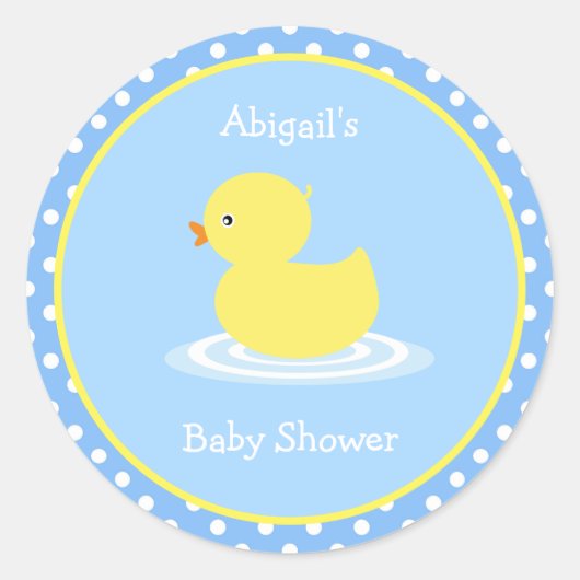 Sticker Rond Cute Baby shower de canard bleu et jaune (Devant)