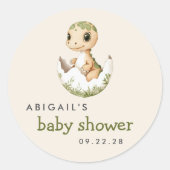 Sticker Rond Cute Baby shower Dinosaure d'éclosion d'aquarelle (Devant)
