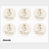 Sticker Rond Cute Baby shower Dinosaure d'éclosion d'aquarelle (Feuille)