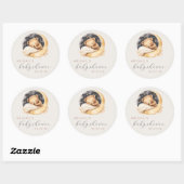 Sticker Rond Cute Baby shower d'ours et de lune (Feuille)