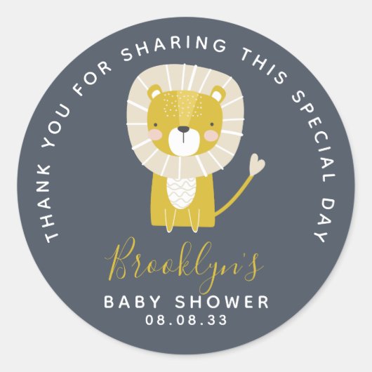 Sticker Rond Cute Baby shower Lion Merci (Devant)
