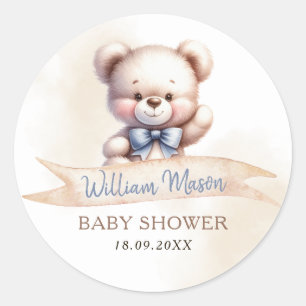 Sticker Rond Cute Baby shower Ours Teddy Aquarelle Moderne