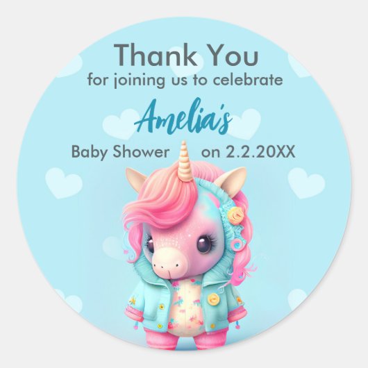 Sticker Rond Cute Baby Unicorn | BABY SHOWER (Devant)