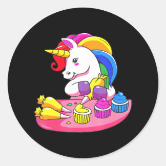 Sticker Rond Cute Baker Décorateur De Gâteau Cuisine Unicorne