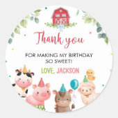 Sticker Rond Cute Barnyard Animaux de ferme Anniversaire Étique (Devant)