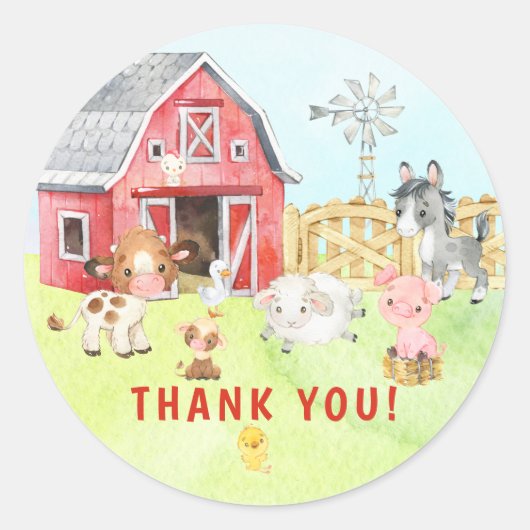 Sticker Rond Cute Barnyard Friends Baby shower Classic Round St (Devant)
