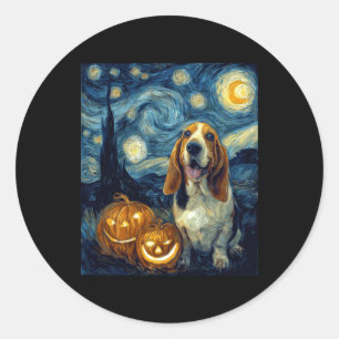 Sticker Rond Cute Basset Hound Dog Halloween Jack-o'-lantern Pu