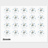 Sticker Rond Cute Bear Avion Blue Boy Baby shower Merci (Feuille)
