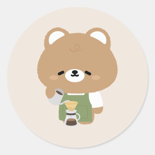 Sticker Rond Cute Bear Barista (Devant)