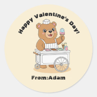 Sticker Rond Cute Bear Ice Cream Seller Valentine Classroom