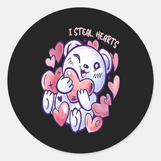 Sticker Rond Cute Bear Steal Hearts Valentines Day Or Toddler  (Devant)