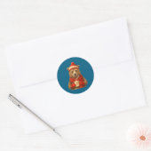 Sticker Rond Cute Bear With Santa Hat Coffee Lover Funny Winter (Enveloppe)