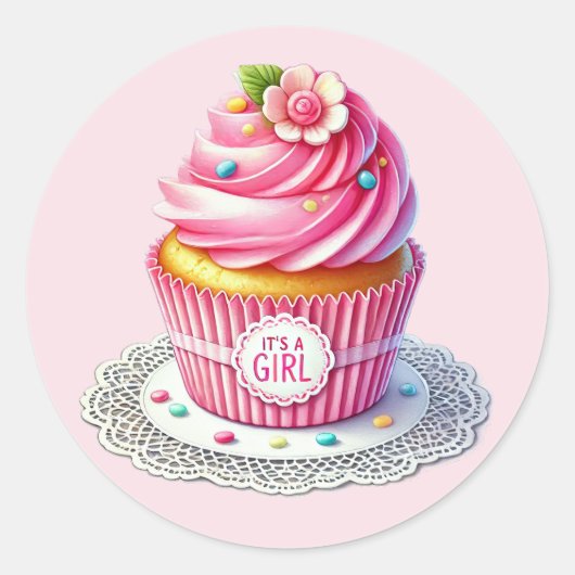 Sticker Rond Cute bébé fille douche cupcake (Devant)