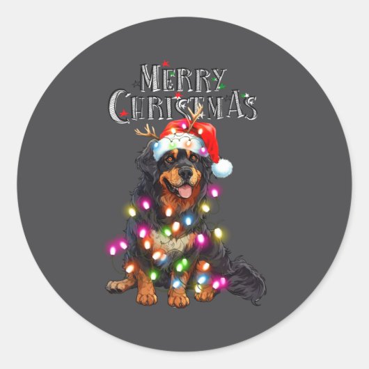Sticker Rond Cute Bernese Mountain Christmas Lights Xmas Dog Lo (Devant)