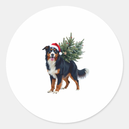 Sticker Rond Cute Bernese Mountain Dog in a Christmas Tree for  (Devant)