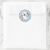 Sticker Rond Cute Bichon Frise avec Fleurs Aquarelle Art (Sac)