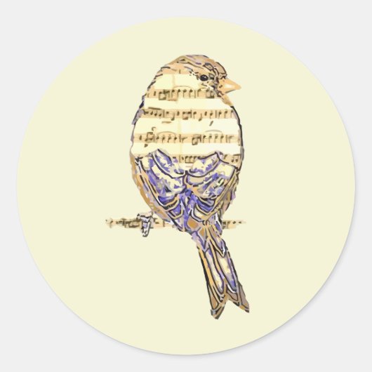 Sticker Rond Cute Bird with Music Notes Customize  (Devant)