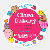 Sticker Rond Cute biscuits à doodé cupcake boulangerie (Devant)