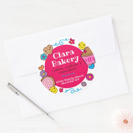 Sticker Rond Cute biscuits à doodé cupcake boulangerie (Enveloppe)