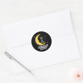 Sticker Rond Cute Black Cat on Moon - Full Moon Friend (Enveloppe)