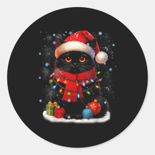 Sticker Rond Cute Black Cat Santasnowflake Christmas Xmas Women (Devant)