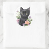 Sticker Rond Cute Black Chat Floral Whimsical (Sac)