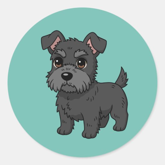 Sticker Rond Cute Black Scottish Terrier Dog Green (Devant)
