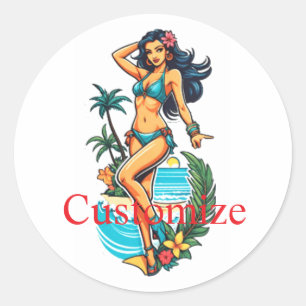 Sticker Rond Cute Blackheve Bikini Beach Girl Thunder_Cove