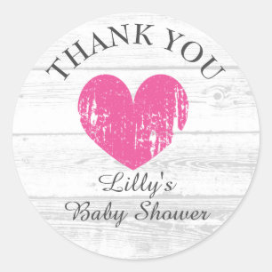 Sticker Rond Cute blanc grange bois rose coeur baby shower fill