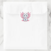 Sticker Rond Cute Blanc Kawaii Kitten avec ailes roses (Sac)