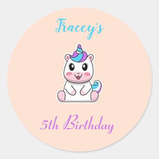 Sticker Rond Cute blanc licorne rose (Devant)