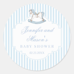 Sticker Rond Cute bleu rocking cheval boho bébé garçon douche