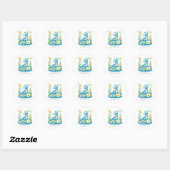 Sticker Rond Cute bleu turquoise vert Merci Dragon (Feuille)