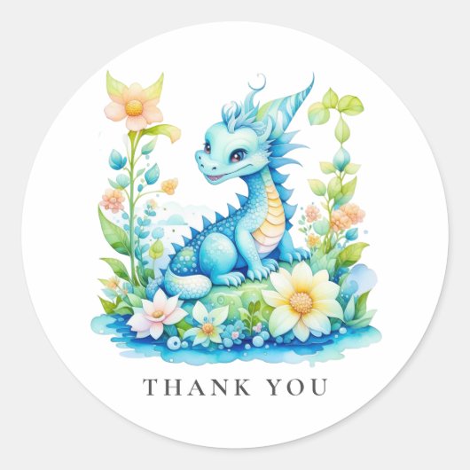 Sticker Rond Cute bleu turquoise vert Merci Dragon (Devant)
