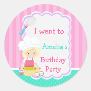Sticker Rond Cute Blonde Girl Baking Anniversaire