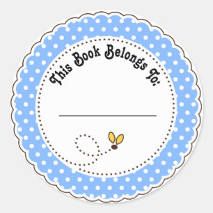 Sticker Rond Cute Blue Bumble Bee Lecture Plaques de livres
