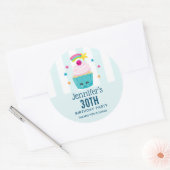 Sticker Rond Cute Blue Cupcake avec Kawaii Face Anniversaire Me (Enveloppe)