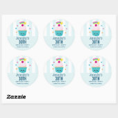 Sticker Rond Cute Blue Cupcake avec Kawaii Face Anniversaire Me (Feuille)