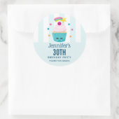 Sticker Rond Cute Blue Cupcake avec Kawaii Face Anniversaire Me (Sac)