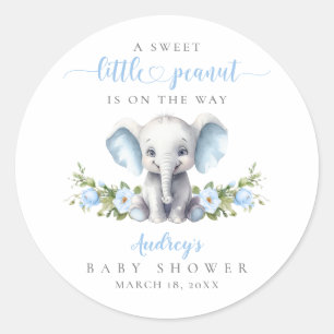 Sticker Rond Cute Blue Floral Elephant Baby Boy Douche