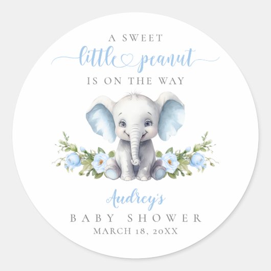 Sticker Rond Cute Blue Floral Elephant Baby Boy Douche (Devant)