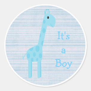 Sticker Rond Cute Blue Giraffe C'Est Un Garçon Nouveau Bébé