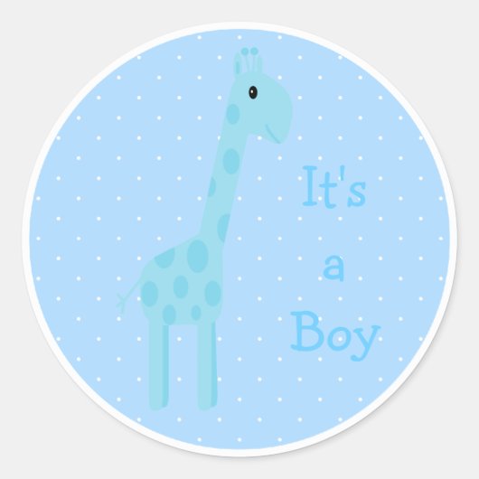 Sticker Rond Cute Blue Giraffe C'Est Un Garçon Nouveau Bébé (Devant)