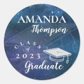 Sticker Rond Cute Blue Green Galaxy Classe De 2023 Graduation (Devant)