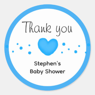 Sticker Rond Cute Blue Heart Baby Shower Thank you